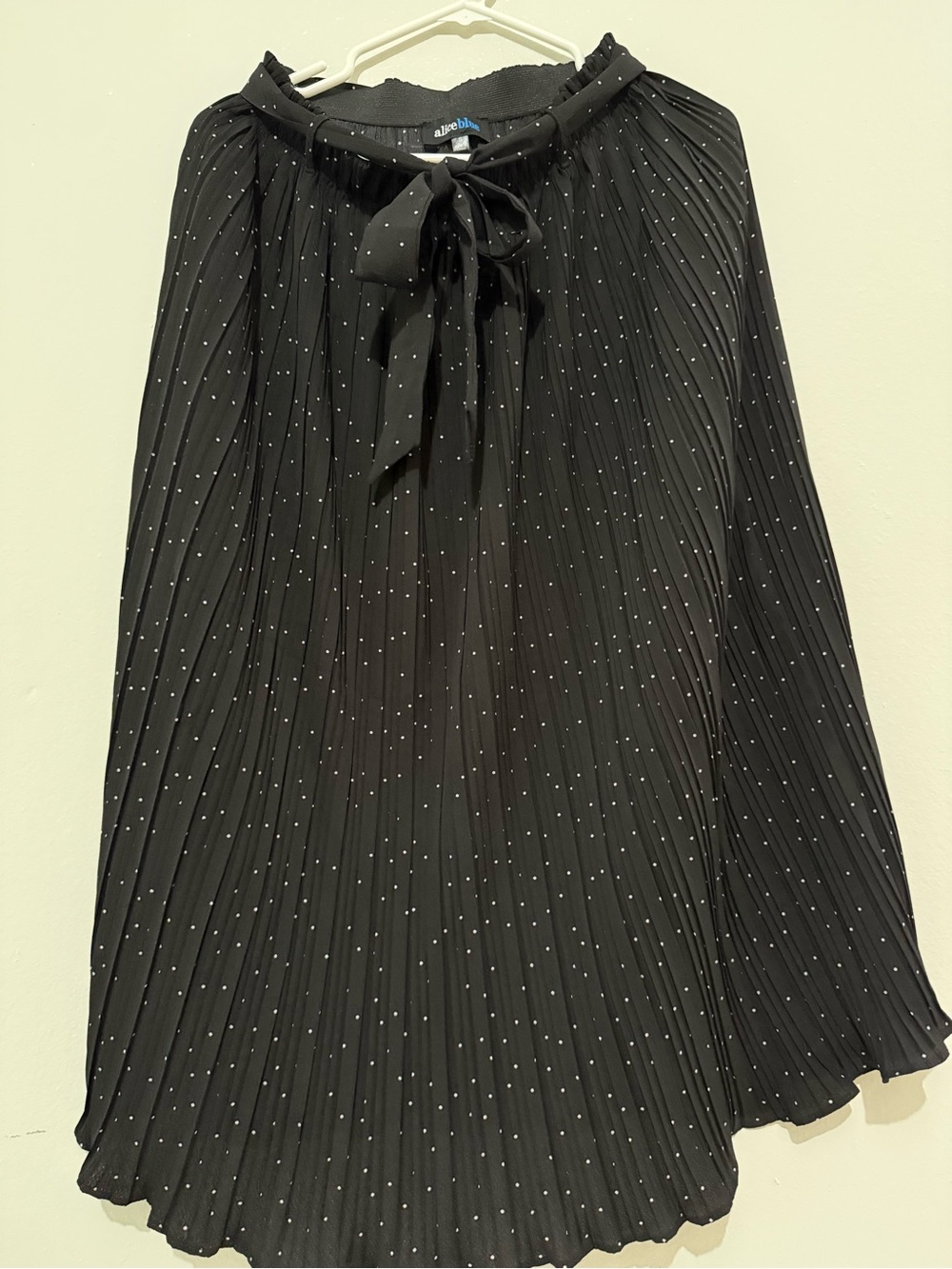 Alice Blue Black Pleated A-Line Skirt with White Dot Print